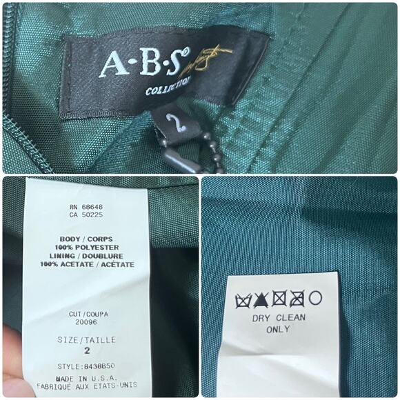 ABS Allen Schwartz Emerald Green Satin Ruching Strapless Dress Size 2 Wedding - Picture 11 of 14
